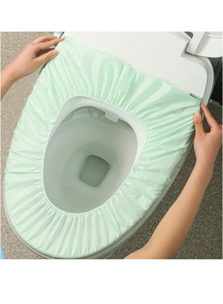 عبوة من ١٠ أغطية مقاعد مرحاض للسفر للاستخدام مرة واحدة مع أربطة مطاطية - صحية ومريحة - Image 1