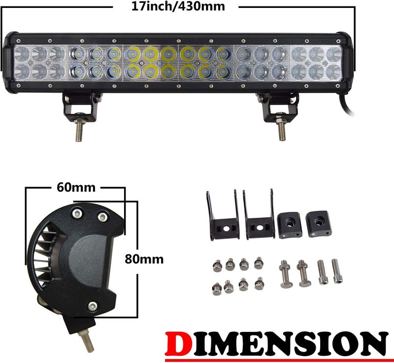 سكاي وورلد شريط إضاءة عمل LED من مقاس 18 بوصة بقدرة 108 واط، شعاع مدمج بقعة وفيض، 12V 24V، أضواء القيادة للطرق الوعرة ومصباح ضباب لسيارة شاحنة 4x4 ومركبة ATV وSUV وقارب، مقاوم للماء، أبيض 6000K - Image 2
