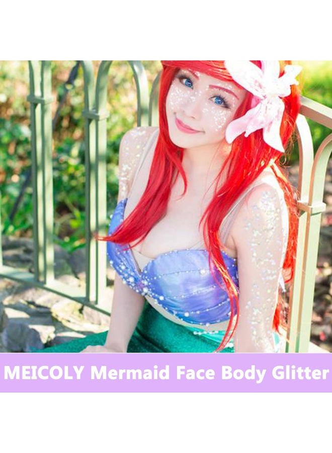 MEICOLY Clear White Body Glitter,Face Glitter,Sparkly Glitter Gifts,Stocking Stuffers for Women Kids Girls,Chunky Hair Glitter Gel,Singer Concerts Festival Rave Accessories,Mermaid Glitter Face Paint - Image 2