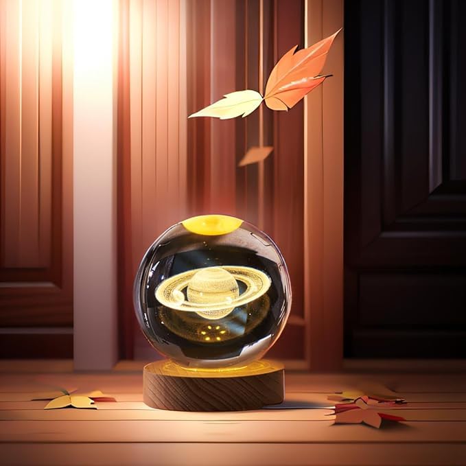 GITGRNTH 3D Saturn Crystal Ball Lamp - Solar System Night Light, 3D Saturn Crystal Ball, Galaxy Lamp, Galaxy Crystal Light with USB Powered 3.15 Inch LED Wooden Base, Perfect for Gifts - Image 5