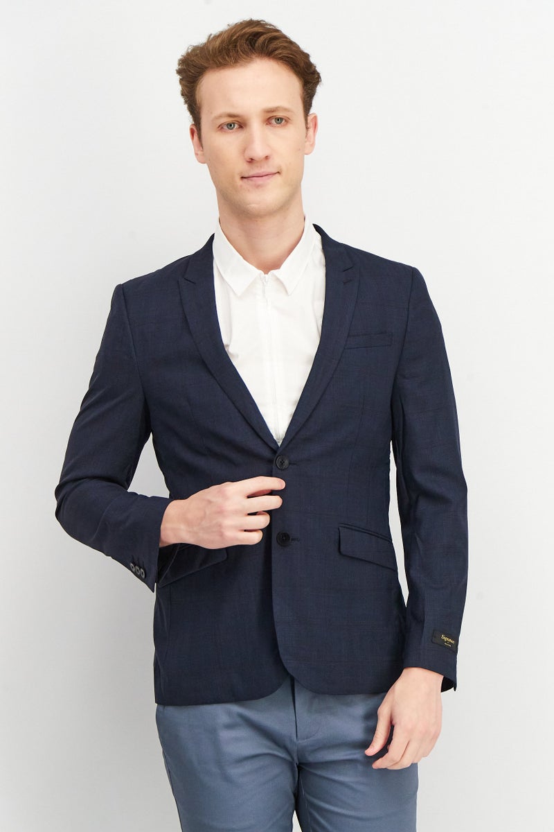 SELECTED Men Regular Fit Textured Long Sleeve Blazer, Midnight Blue - Image 1