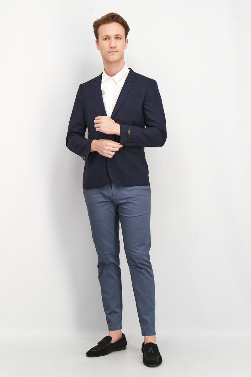 SELECTED Men Regular Fit Textured Long Sleeve Blazer, Midnight Blue - Image 2