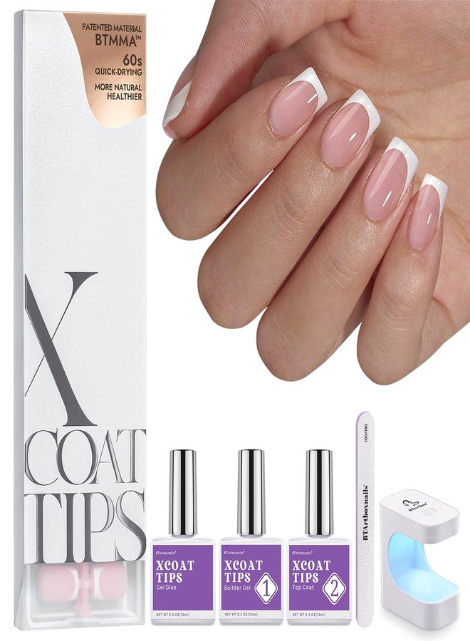 btartboxnails مجموعة أظافر BTArtboxnails XCOATTIPS جل - مجموعة أظافر فرنسية قصيرة مربعة، نصائح أظافر جل وردية ناعمة مع جل الأظافر، ثنائي حماية فرنسي ومصباح أظافر كهدية منزلية DIY - Image 1