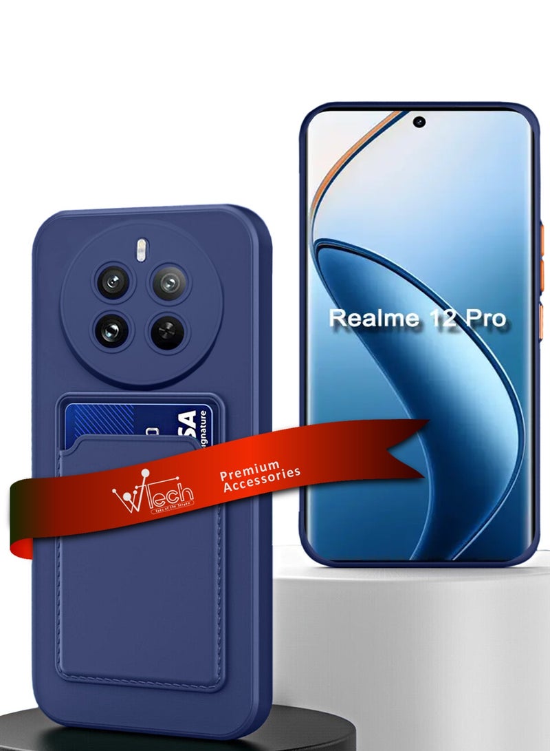 دبليو تيك غطاء حماية من السيليكون TPU مع حامل بطاقات لهاتف Realme 12 Pro 5G 2024 أزرق داكن - Image 1