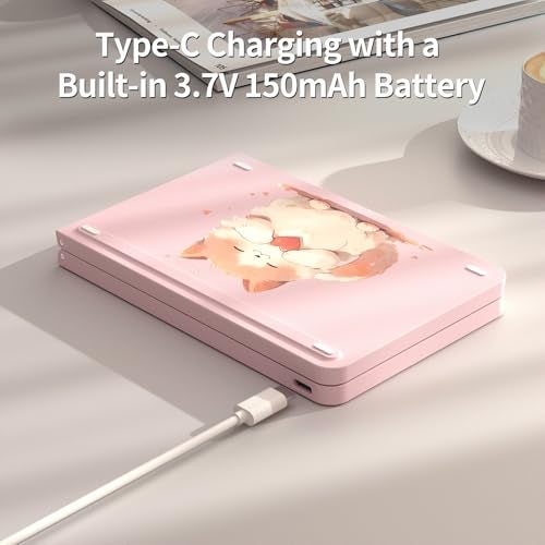 jar-owl Pink Foldable Mini Bluetooth Keyboard, Portable Compact Wireless Rechargeable Keyboard with 67 Slim Quiet Keys, Cute Pocket-Sized Travel Keyboard for iPad iPhone Android Tablet Mac Windows-Cat Theme - Image 3