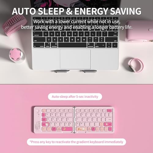 jar-owl Pink Foldable Mini Bluetooth Keyboard, Portable Compact Wireless Rechargeable Keyboard with 67 Slim Quiet Keys, Cute Pocket-Sized Travel Keyboard for iPad iPhone Android Tablet Mac Windows-Cat Theme - Image 5