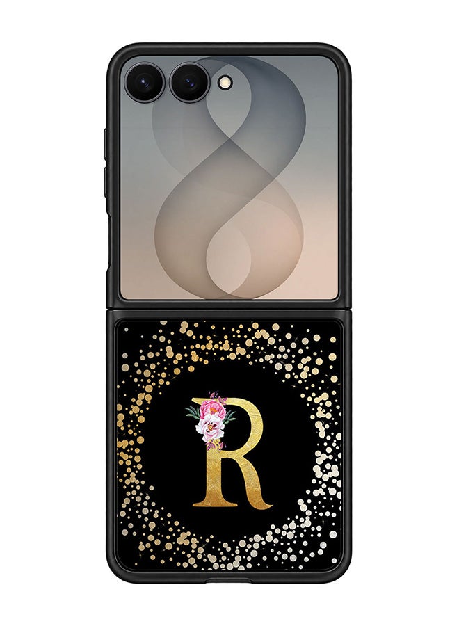 Stylizedd Rugged Case for Samsung Galaxy Z Flip8- Slim Fit Hybrid Rubber Cover Floral Monogram - R (Black)