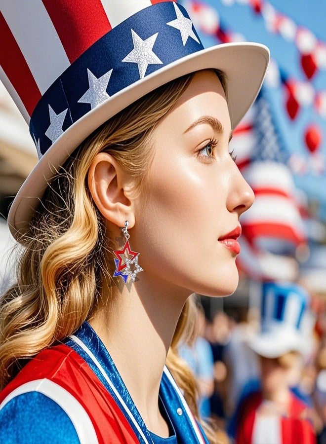 Xeyau 4th of July Earrings for Women Star Ear Clip No Piercing Earring Memorial Day Patriotic American Flag Earrings Red White and Blue Earring Independence Day Jewelry Accessorie Outfits (StarA-Colorful) - Image 2