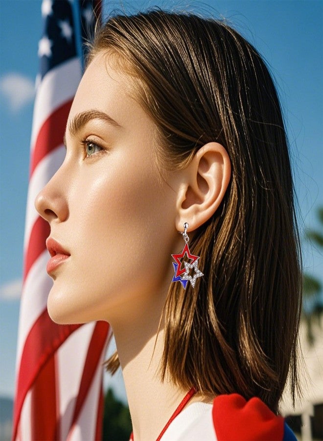 Xeyau 4th of July Earrings for Women Star Ear Clip No Piercing Earring Memorial Day Patriotic American Flag Earrings Red White and Blue Earring Independence Day Jewelry Accessorie Outfits (StarA-Colorful) - Image 4