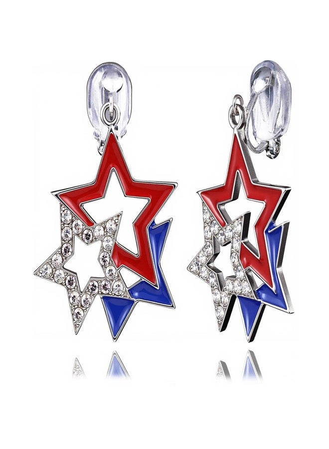 Xeyau 4th of July Earrings for Women Star Ear Clip No Piercing Earring Memorial Day Patriotic American Flag Earrings Red White and Blue Earring Independence Day Jewelry Accessorie Outfits (StarA-Colorful) - Image 1