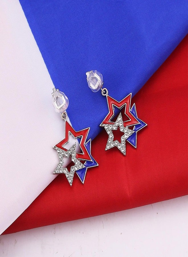 Xeyau 4th of July Earrings for Women Star Ear Clip No Piercing Earring Memorial Day Patriotic American Flag Earrings Red White and Blue Earring Independence Day Jewelry Accessorie Outfits (StarA-Colorful) - Image 5