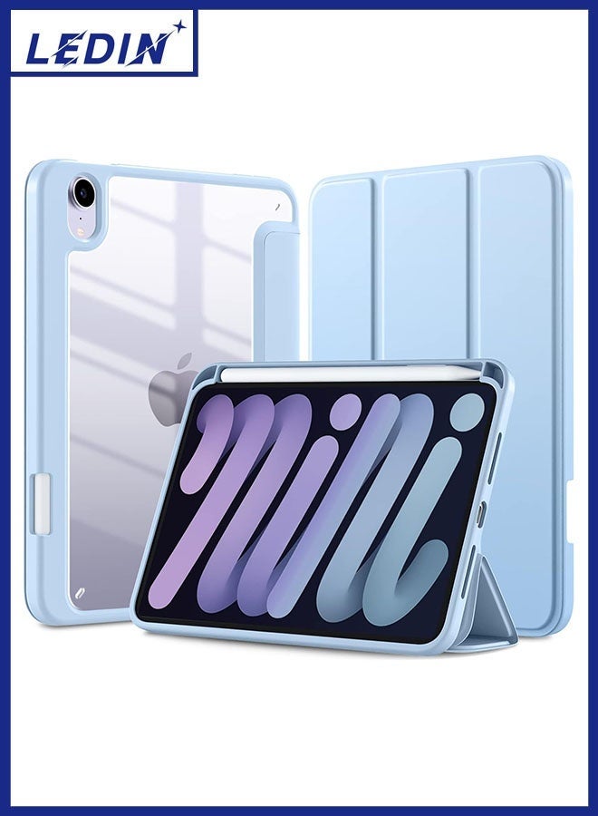 LEDIN Case for iPad mini 7 (A17 Pro, 7th Generation) 2024 / iPad mini 6 (6th Gen) 8.3 Inch with Pencil Holder, Slim Stand Protective Cover with Clear Transparent Back Shell for iPad mini 8.3 inch Tablet, Support Auto Wake/Sleep, (Blue) - Image 1