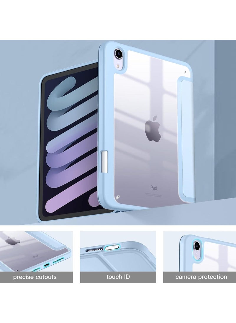 LEDIN Case for iPad mini 7 (A17 Pro, 7th Generation) 2024 / iPad mini 6 (6th Gen) 8.3 Inch with Pencil Holder, Slim Stand Protective Cover with Clear Transparent Back Shell for iPad mini 8.3 inch Tablet, Support Auto Wake/Sleep, (Blue) - Image 2