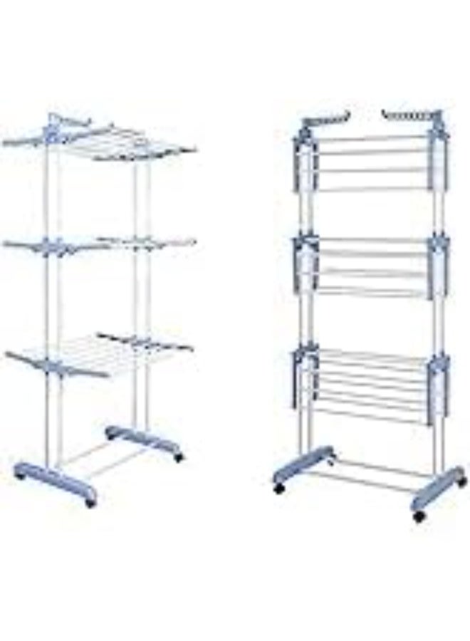 منشر غسيل قابل للطي من 3 طبقات مع اجنحة جانبية وعجلات داخلية h - Image 2