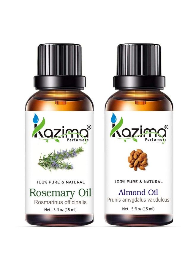 KAZIMA Combo Of Rosemary Oil And Almond Oil 100% Pure & Undiluted Oil For Hair Growth Acne Scars & Aromatherapy 15 Ml Each  - Image 2