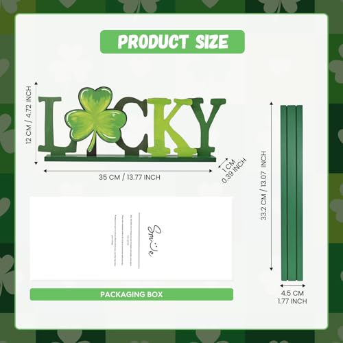 Sm:)e Smile St.Patrick's Day Wooden Standing Sign, 5-Piece Green Shamrock Irish Charm Decor, Tabletop Decoration for Home Office Shelf Mantel "LUCKY" Letter - Image 2