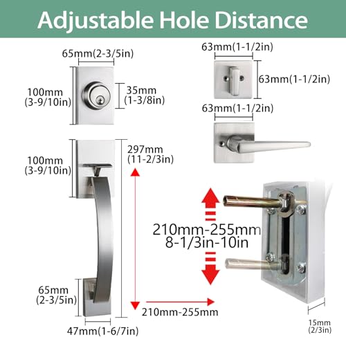 NEWBANG Silver Double Doors Handle Lock Set for Front & Entry Door - Satin Nickel Finish,MDHST2017SN-SET-BR - Image 2