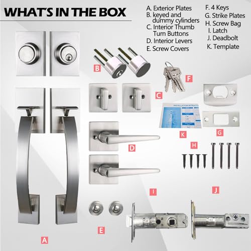 NEWBANG Silver Double Doors Handle Lock Set for Front & Entry Door - Satin Nickel Finish,MDHST2017SN-SET-BR - Image 5
