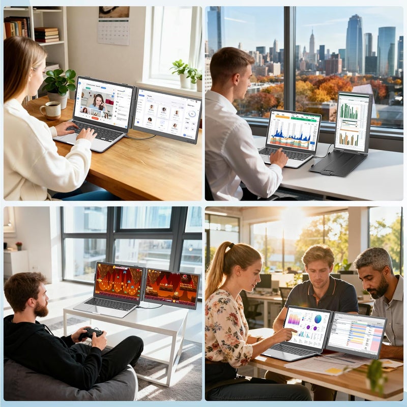TeamGee 14 Inch Laptop Screen Extender, 1080P FHD Laptop Monitor Extender, Portable Monitor for Laptops 13-17.3" with USB-C/HDMI Port, Plug & Play for Windows/Mac/Android/Switch/PS5 - Image 3
