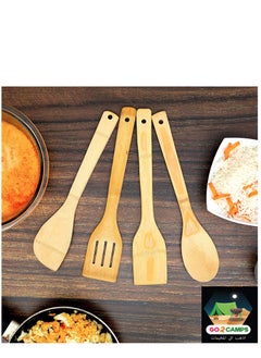 GO2CAMPS 5-Piece Wooden Cutlery Set With Spoon Holder /Organic Bamboo 5 Peice Kitchen Tool Set Beige/Brown  - Image 3