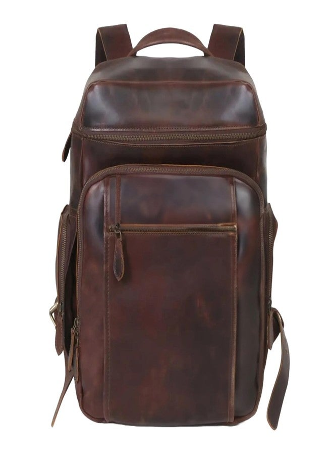 ZXC Genuine Waxy Leather Casual Office College Laptop Backpack (16x12x7.5) inches dark Brown - Image 1