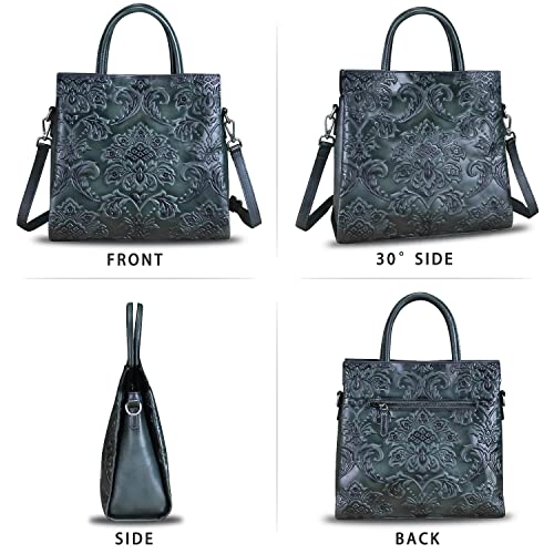 LRTO Genuine Leather Satchel for Women Top Handle Handbag Handmade Embossed Vintage Satchel Retro Crossbody Handbags Purse Hobo Bag (Grey) - Image 5
