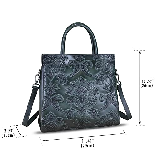 LRTO Genuine Leather Satchel for Women Top Handle Handbag Handmade Embossed Vintage Satchel Retro Crossbody Handbags Purse Hobo Bag (Grey) - Image 4