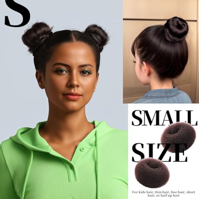 Donut Hair Bun Maker Set, Hair Bun Shaper Set with Large, Medium, Small Hair Donuts For Buns, Hair Accessories For Girls, 5 Elastic Bands - Image 3