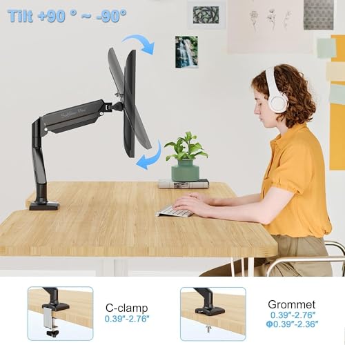 Softline Pro SP HMS1 Single Monitor Desk Mount, Gas Spring Single Arm Monitor Stand Desk VESA Mount for 13 to 32 Inch Screen with Clamp and Grommet Mounting Base - Image 3