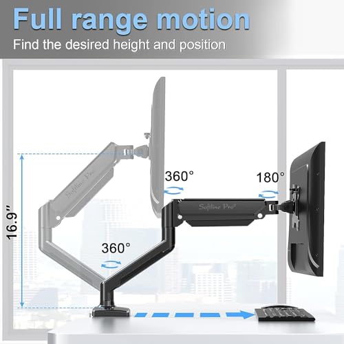 Softline Pro SP HMS1 Single Monitor Desk Mount, Gas Spring Single Arm Monitor Stand Desk VESA Mount for 13 to 32 Inch Screen with Clamp and Grommet Mounting Base - Image 5