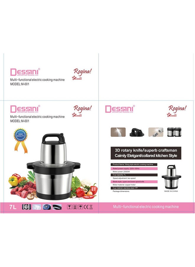 DESSINI Stainless Steel Multi Functional Electric Machine (Food Chopper) 7 L 2000 W M-001 Silver/Black - Image 2