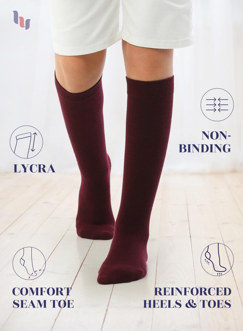 Hugh Ugoli Girls Boys Kids School Uniform Long Dress Socks, Extremely Soft, Comfortable, Rayon derived from Bamboo, Chemical-Free, 3 Pairs Burgundy | 5-6 Years - Image 2