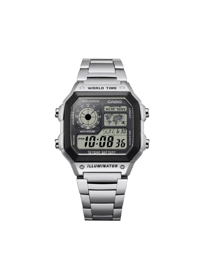 Casio AE-1200WHD-1AVDF Digital World Time Watch for Men – Black Dial, Silver Accents, Stainless Steel Band, LED Light, 100M Water Resistant - Image 5
