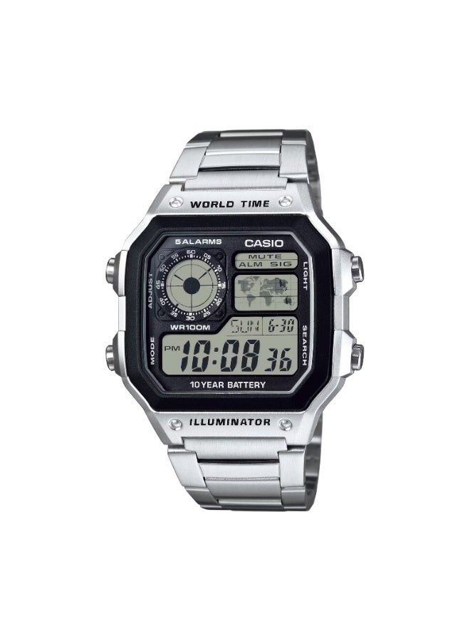 Casio AE-1200WHD-1AVDF Digital World Time Watch for Men – Black Dial, Silver Accents, Stainless Steel Band, LED Light, 100M Water Resistant - Image 1