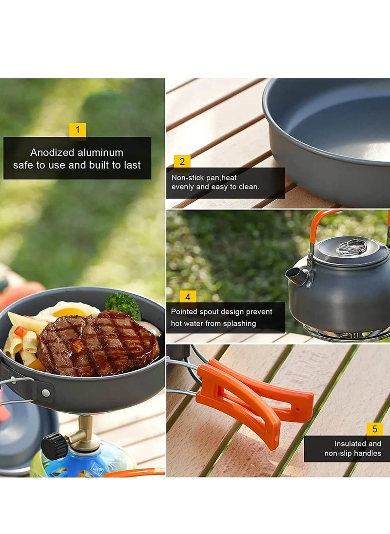 Toshionics Camping Cookware Kit Portable Lightweight Camping Cookware Set Non-Stick Lightweight Pots and Pans Set for Outdoor Cooking Includes Mini Boiling Pot Frying Pan Teapot Bowls Plates  Ideal for Hiking Backpacking and Picnic Camping Gear  - Image 3
