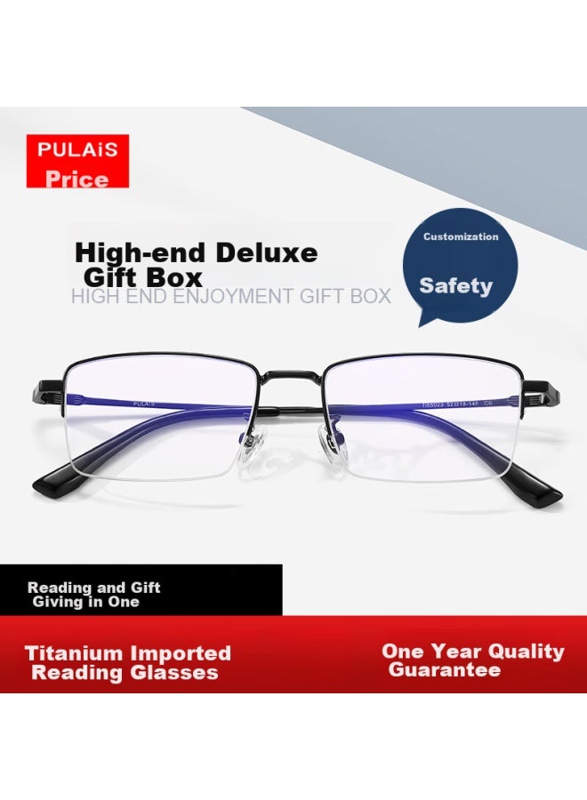 Pulais Reading Gl For Men, High-end Business Semi-rimless Imported High-definition Anti-blue Light Reading Gl, Father's Day Gift Box, 400 Degrees - Image 1