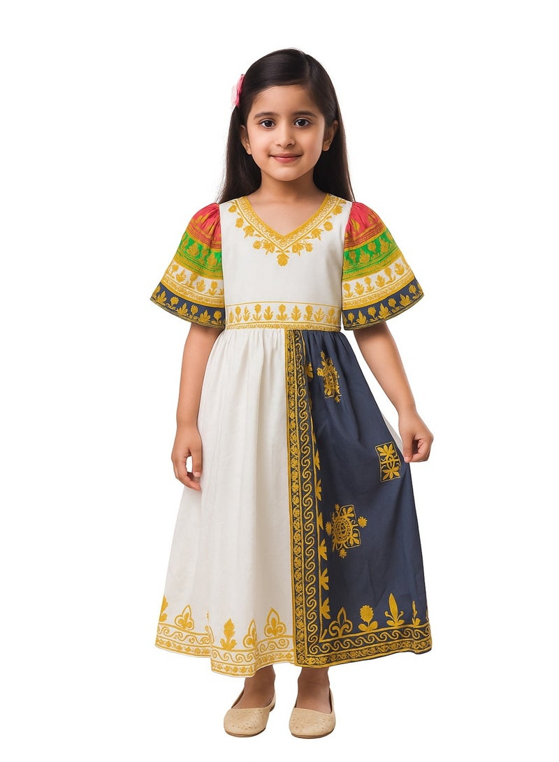 المنزل الذكي هوم سمارت فستان أبيض بنقشة علم اليوم الوطني للبنات احتفلي باليوم الوطني لدولة الإمارات العربية المتحدة بأناقة الزي الوطني لدولة الإمارات العربية المتحدة للمناسبات الوطنية الاحتفالية - Image 1