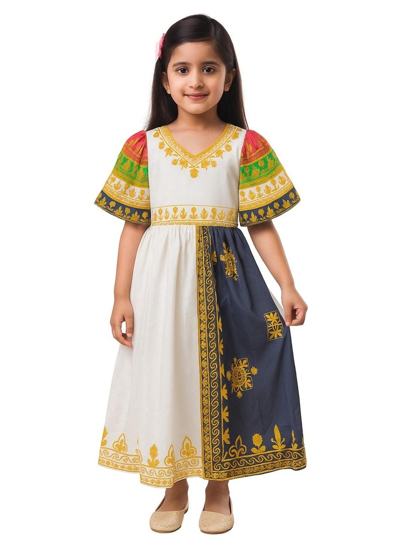 Home Smart National Day Flag Pattern White Dress for Girls Celebrate UAE National Day in Style UAE National Dress for National Festive Events - Image 1