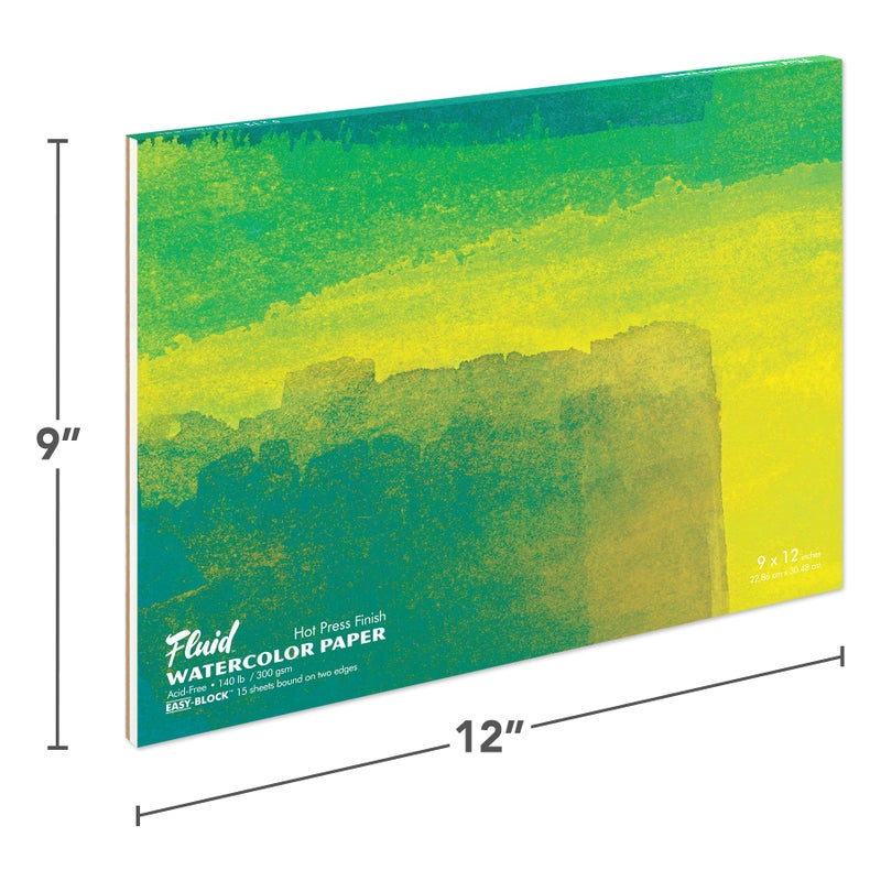 Speedball Fluid Artist Watercolor Paper Block, 9 x 12 inches, 15 White Sheets, 140 lb (300 GSM) Hot Press Pad for Painting and Wet Media - Image 2