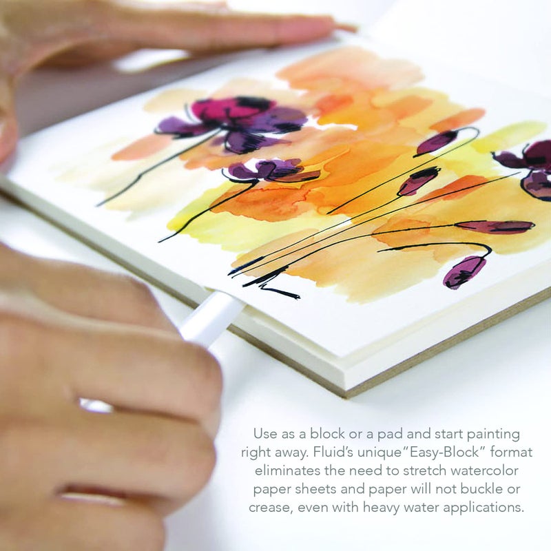 Speedball Fluid Artist Watercolor Paper Block, 9 x 12 inches, 15 White Sheets, 140 lb (300 GSM) Hot Press Pad for Painting and Wet Media - Image 3