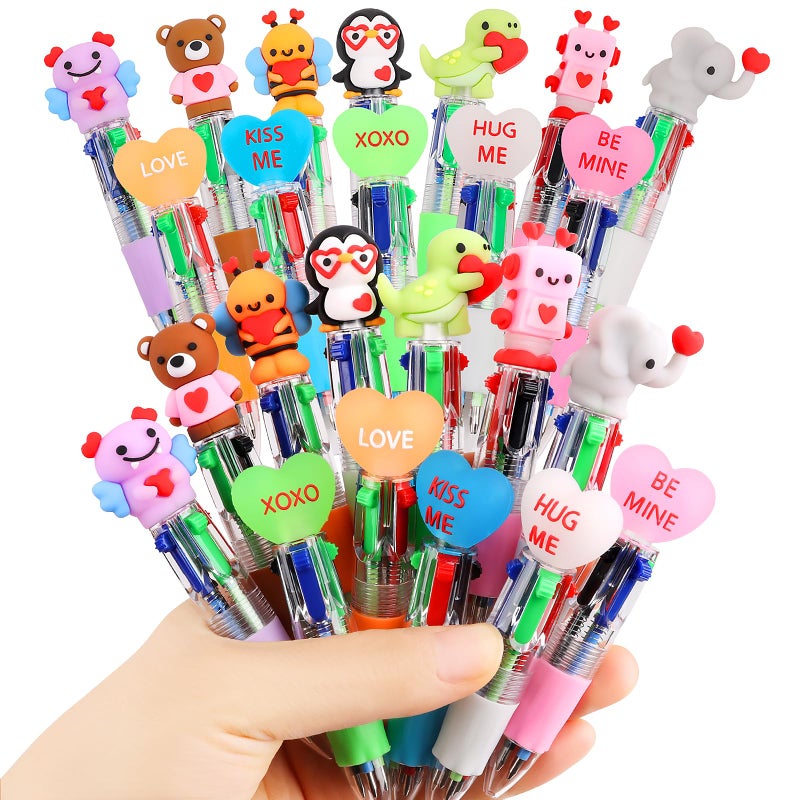 FOIMAS 24pcs Mini Multicolor Pens in One Valentine Mini Multicolor Pens 4-in-1 Ballpoint Pen for Valentine's Day Love Theme Party Supplies Gifts - Image 1