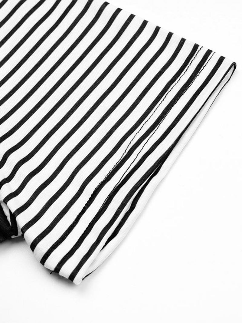 Women Short Sleeve T-shirt Striped Splicing O Neck Casual Tees - Image 4