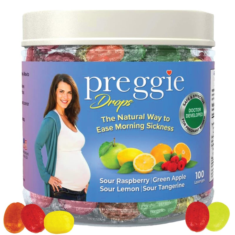 Three Lollies Preggie Pop Drops Pregnancy Nausea Relief Morning Sickness Candy with Essential Oils for Pregnant Women â€“ Flavor Variety Pack, 100 Count - Image 1