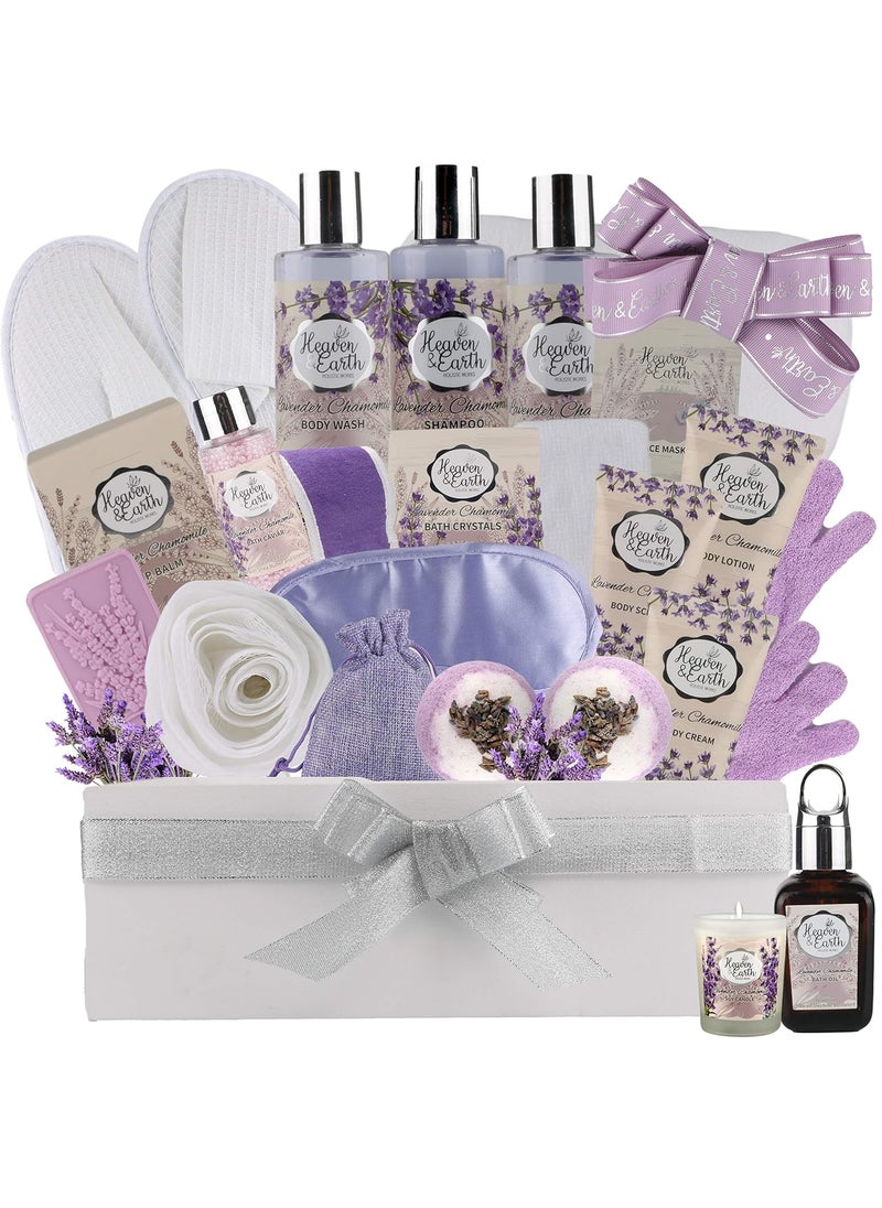 Rachelle Parker Valentines Gift Baskets for Women Spa Day Natural Lavender Chamomile Spa Bath Sets for Women Gift Infused with Essential Oils Sulfate Free Lavender Bath Set Spa Gift Set 