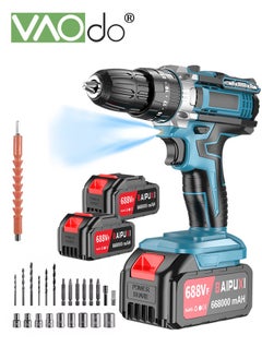 24V Cordless Drill Set with 2 Battery and LED Light 2 Variable Speed Power Drill Kit  Variable Speed 25+1 Torque Settings and 24pcs Drill Bits Cordless Impact Hammer Drill Driver  for Wood Cement Concrete Ceiling Brick Wall
