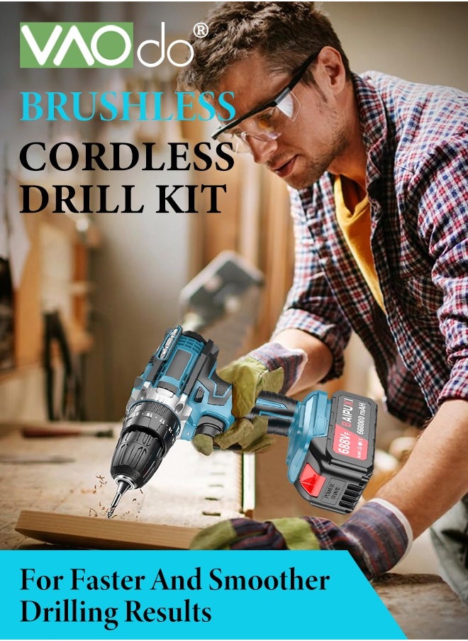 VAOdo - 24V Cordless Drill Set with 2 Battery and LED Light 2 Variable Speed Power Drill Kit  Variable Speed 25+1 Torque Settings and 24pcs Drill Bits Cordless Impact Hammer Drill Driver  for Wood Cement Concrete Ceiling Brick Wall - Image 1