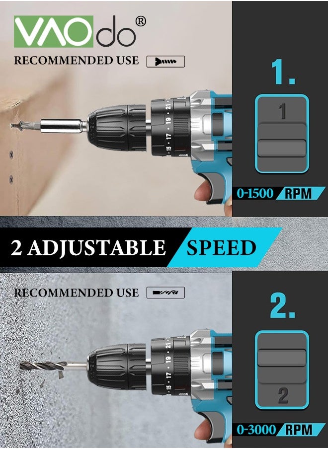 VAOdo - 24V Cordless Drill Set with 2 Battery and LED Light 2 Variable Speed Power Drill Kit  Variable Speed 25+1 Torque Settings and 24pcs Drill Bits Cordless Impact Hammer Drill Driver  for Wood Cement Concrete Ceiling Brick Wall - Image 1