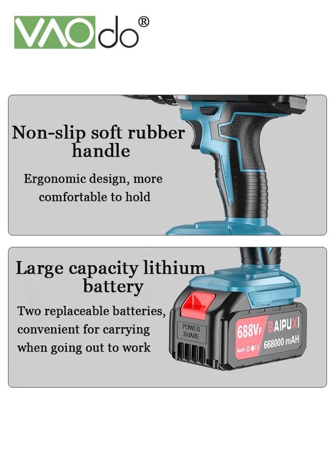 VAOdo - 24V Cordless Drill Set with 2 Battery and LED Light 2 Variable Speed Power Drill Kit  Variable Speed 25+1 Torque Settings and 24pcs Drill Bits Cordless Impact Hammer Drill Driver  for Wood Cement Concrete Ceiling Brick Wall - Image 1