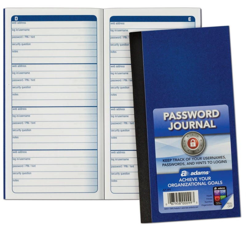 Adams Password Journal, 1 Count, 6.25 x 3.25 Inches, Blue, Alphabetically Organized with 4 Entries Per Page, 48 Pages, Pocket-Sized Login Companion (APJ99) - Image 1