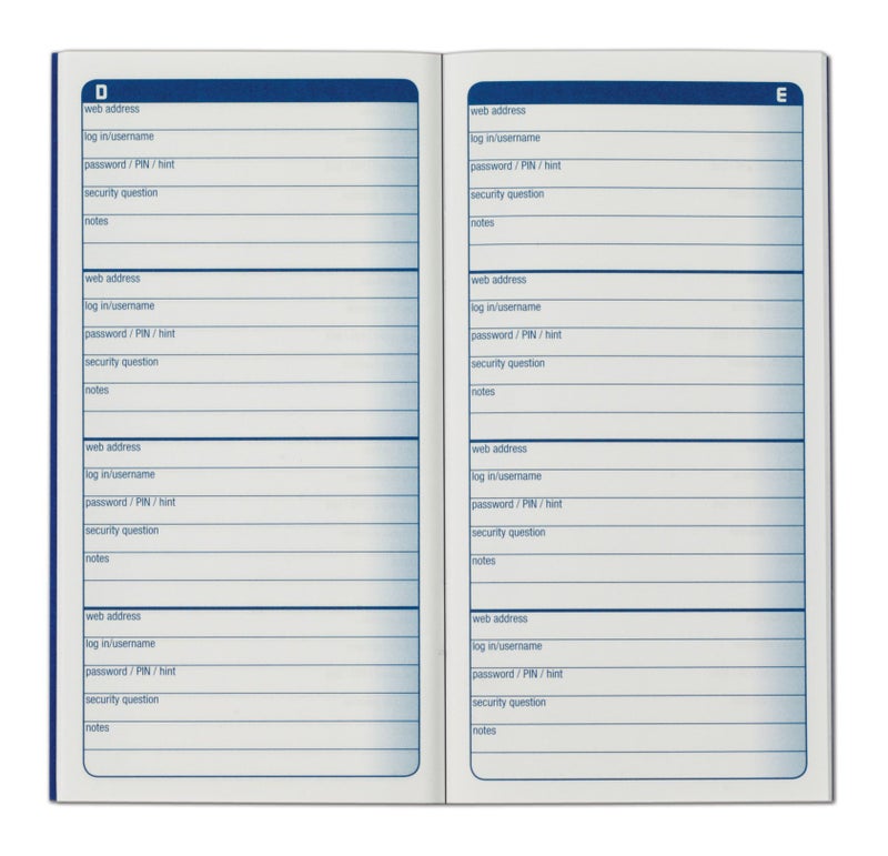 Adams Password Journal, 1 Count, 6.25 x 3.25 Inches, Blue, Alphabetically Organized with 4 Entries Per Page, 48 Pages, Pocket-Sized Login Companion (APJ99) - Image 2